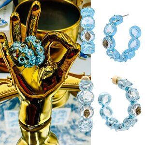 🆕 KURT GEIGER LONDON 🧿 NWOT Blue Crystal Kensington Hoop Earrings